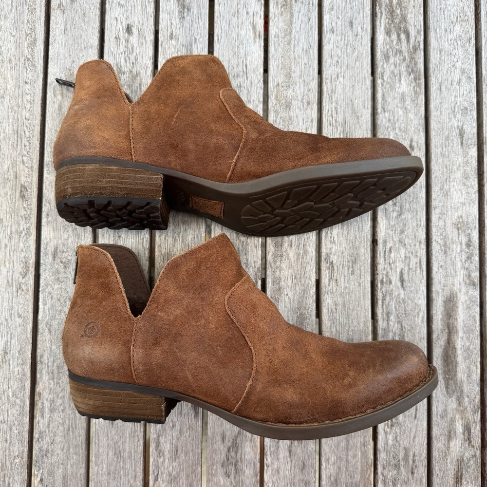 Born Kerri Booties Brown Rust Suede Boho Low Ankle Boots Sz 10 Western Zip